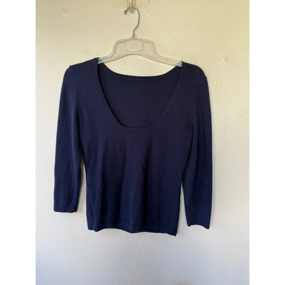 Michael Kors Cashmere Sweater Womens M Navy Blue 95% Cashmere Scoop Neck